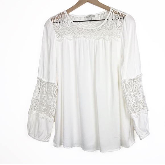 JOIE Coastal Lace Inset White Blouse Top L - Picture 2 of 12